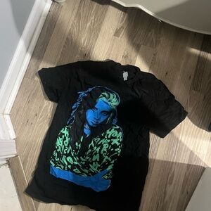 Billie Eilish Black Graphic T-Shirt with Blue and Green Design